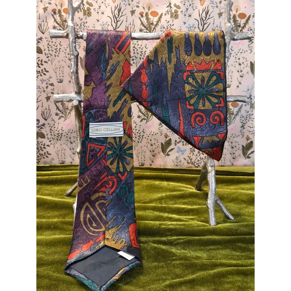😎Dino Cellian Abstract Geometric Silk‎ Blend Vintage Necktie and Pocket Square - Picture 4 of 9